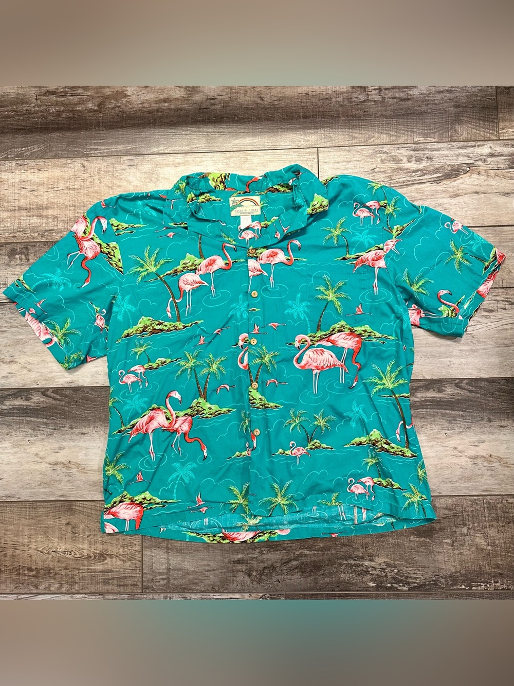 Paradise Found Teal Flamingo Honolulu Hawii Pink Flamingo Shirt